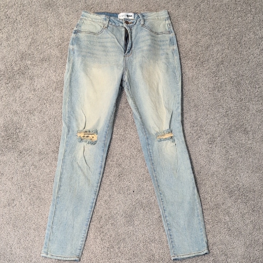 Fashion Nova Light Wash Distressed Skinny Jeans